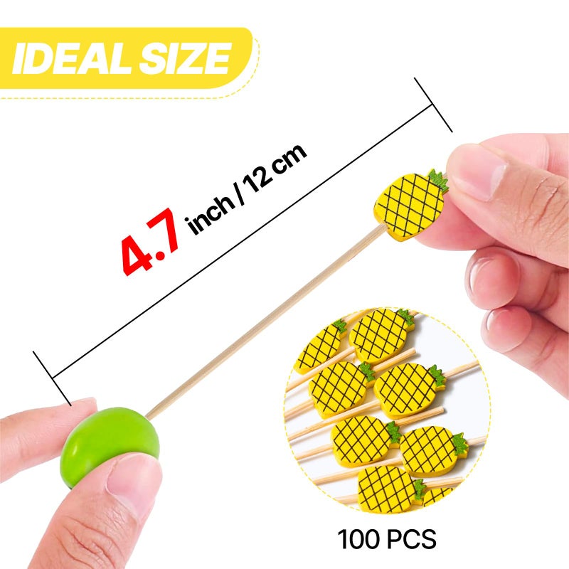 PuTwo Cocktail Picks Handmade Bamboo Toothpicks 100pcs 4.7" in Yellow Pineapples - Image 3